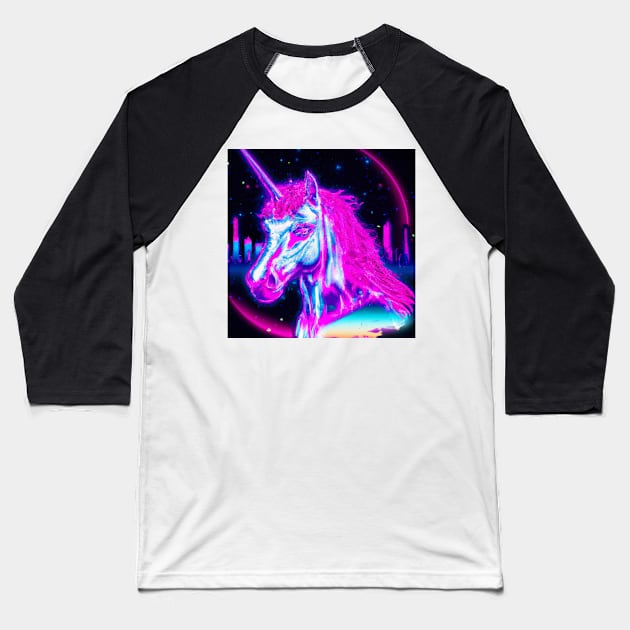 Synth Wave Chrome Unicorn Baseball T-Shirt by Starbase79